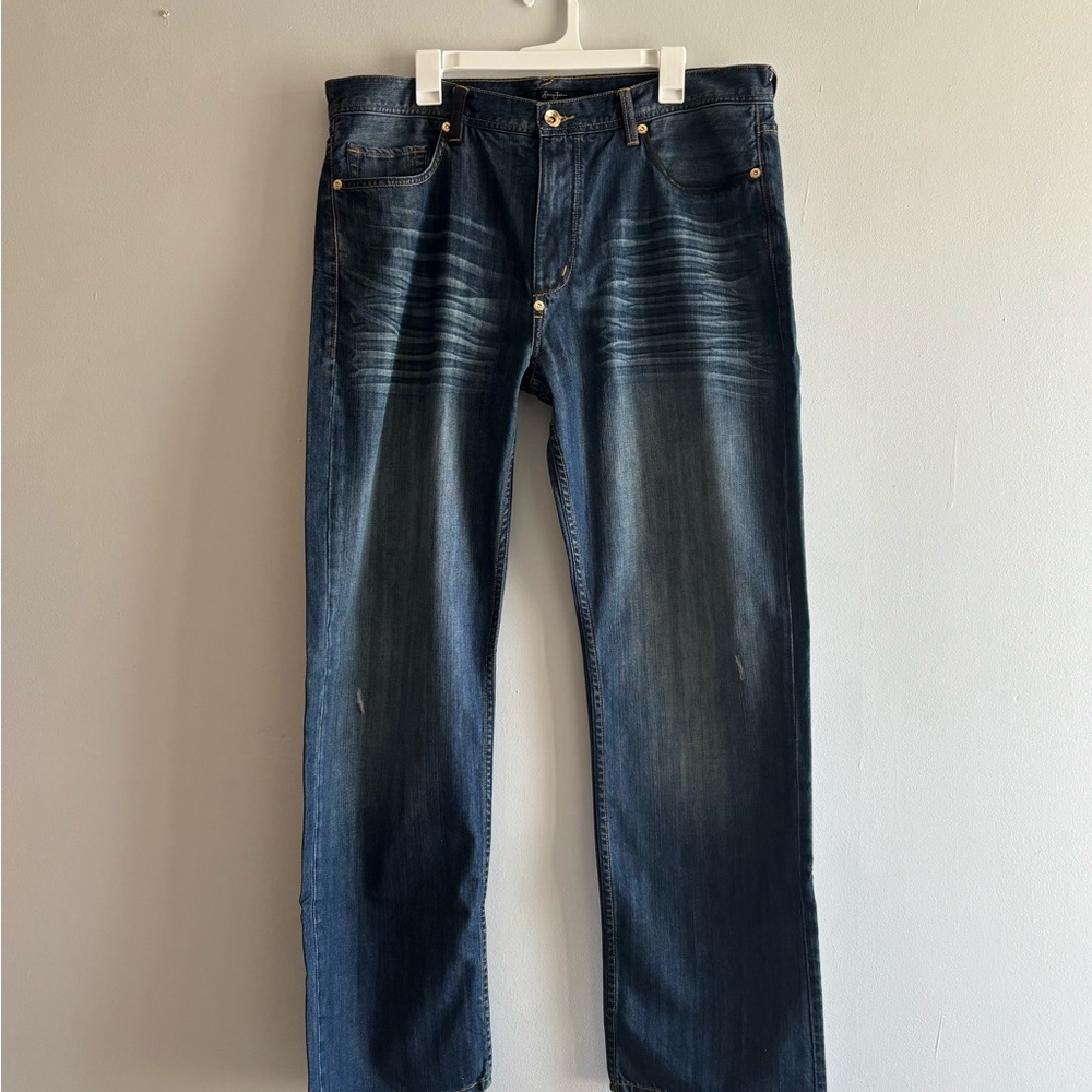 Sean John Men Jeans Size 36 Blue Denim Whisker Grunge Skater Hip Hop Baggy Y2K